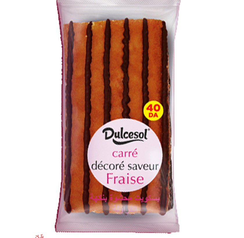 Dulcesol Génoise Carré Décoré Saveur Fraise 65 G