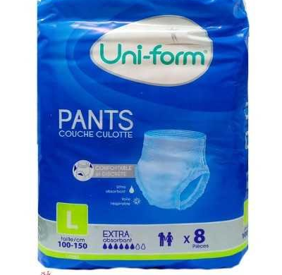 Uni-form Couches Adulte Culotte L (100-150cm) 8 Couches